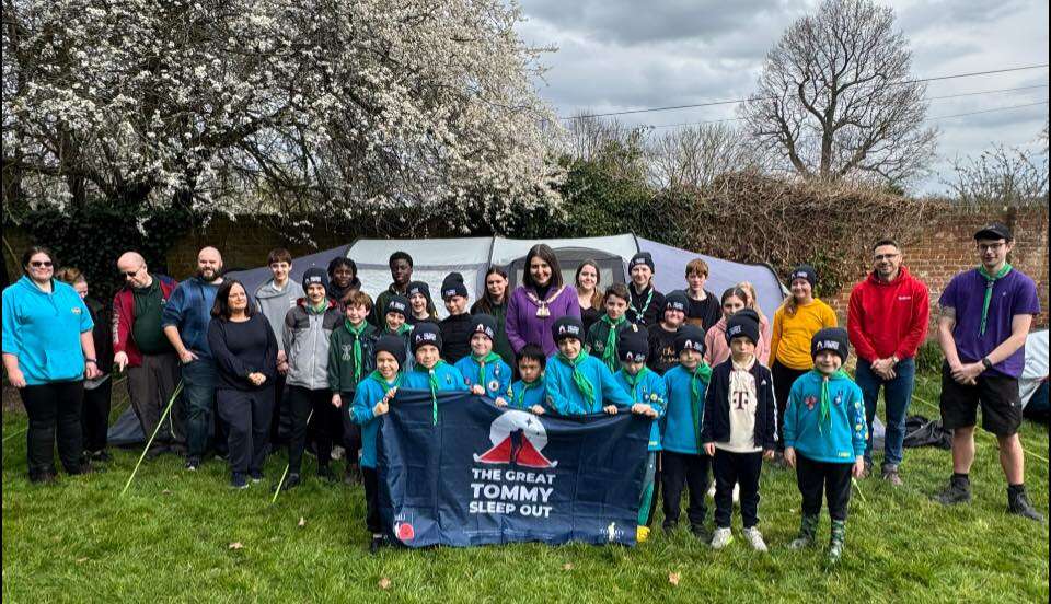 beavers, cubs, scouts, explorers from 1st Foots Cray Scout Group and Excalibur Explorer Scout Unit, based in Rectory Lane Sidcup Kent DA14 5BP in the London Borough of Bexley rasied £1294 for the Royal British Legion (RBL) Great Tommy Sleepout campaign. T